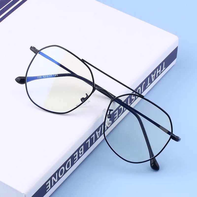 

DCOPTICAL 2021 Fashionable Geometric anti blue light Blue Blocking Metal Frame Double Bridge Flat top Round Optical Glasses