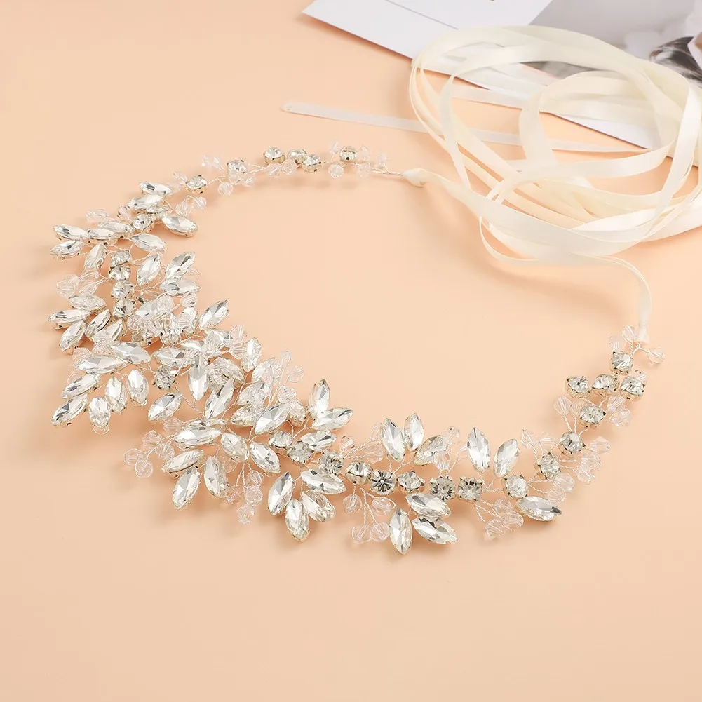 

European and American banquet super fairy bride wedding belt hand woven crystal diamond belt show accessories, Silver