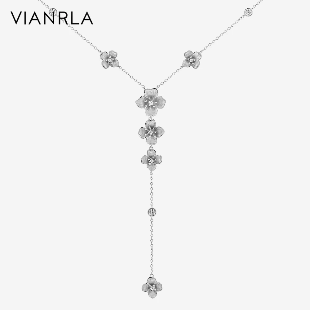 

VIANRLA Necklace 925 Sterling Silver Sweater Chain Flower Silver Chain 18k Gold Necklace Dainty Jewelry