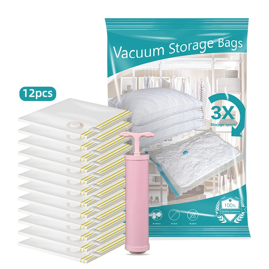 

12pcs Set Storage Bags Space Saving Vacuum Packing Bags For Clothes, Transparent