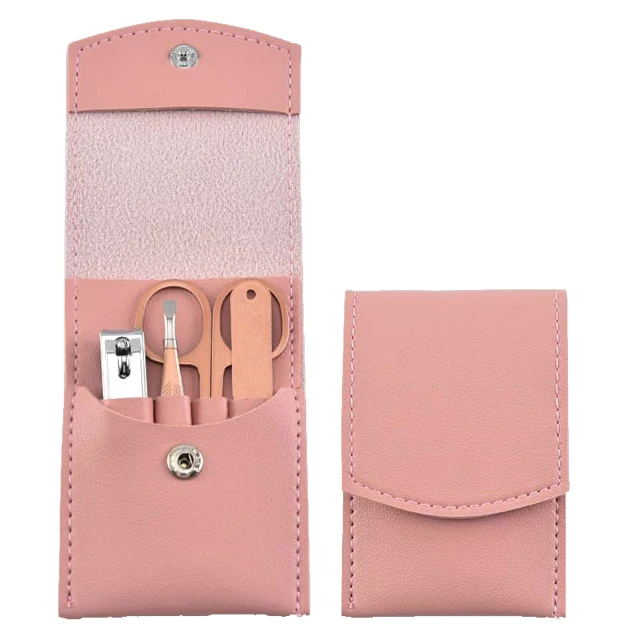 

4pcs Pink Manicure Kit Nail Set Grooming Kit with PU Leather Case for Women