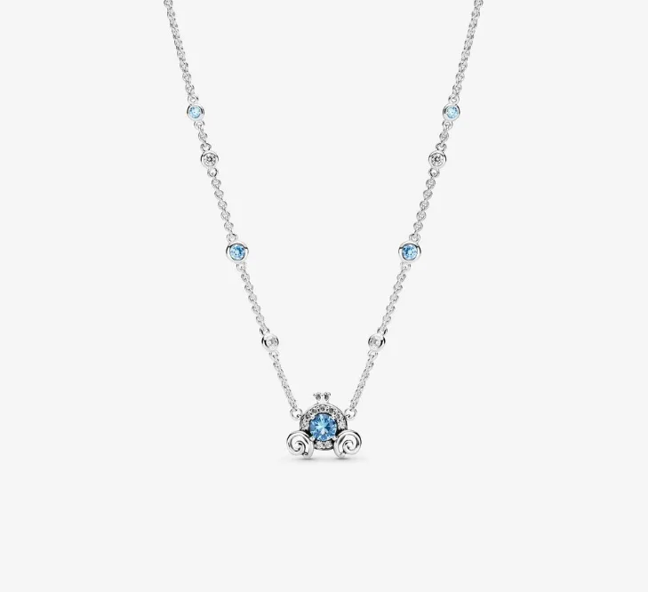 

S925 sterling silver new Disney style pumpkin car necklace new blue moon heart-shaped necklace for girlfriend