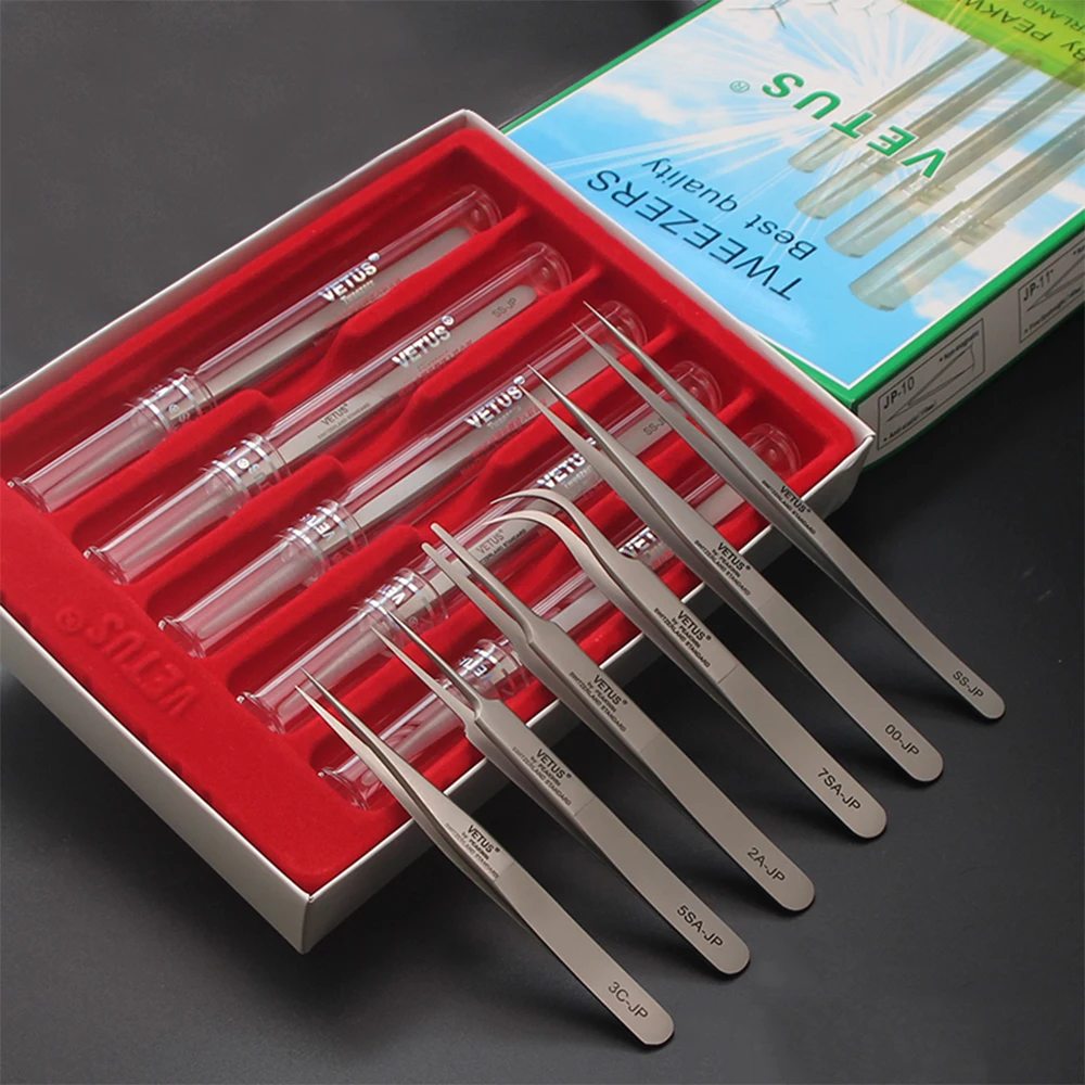 

Hyperfine and High-Precision Vetus JP Series Tweezers for Mobile Phone Tablet Watch Repair Forceps, Silver