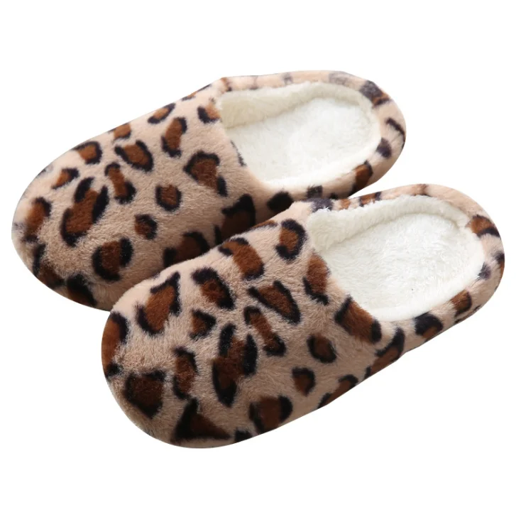 

Winter fashion leopard print soft bottom wooden slippers home indoor and outdoor warm non-slip cotton slippers for men and women, As picture