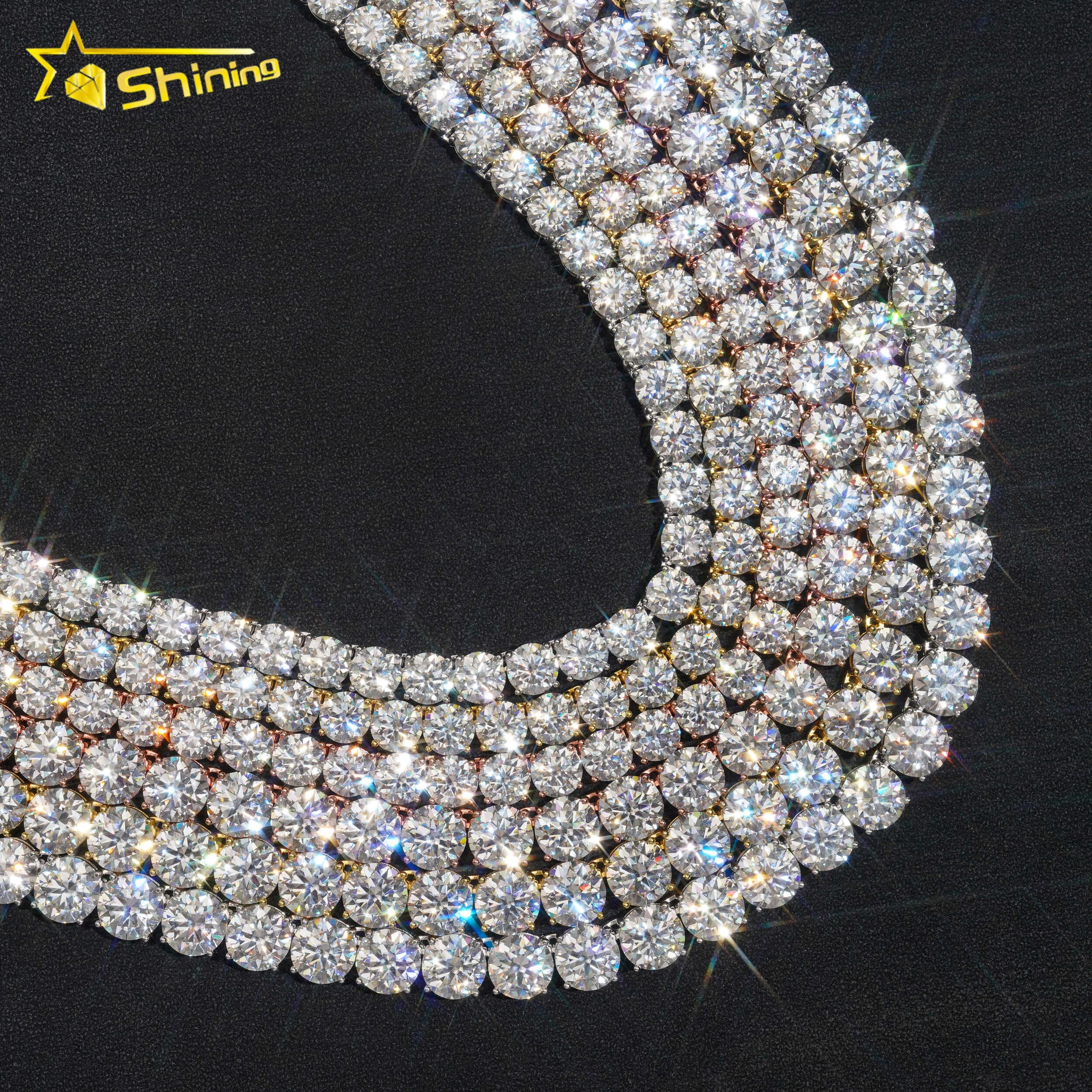 

Wholesale Factory Price Big Diamond Sterling Silver 925 VVS Moissanite diamond Iced Out Hip Hop Jewelry 8mm 10mm Tennis Necklace