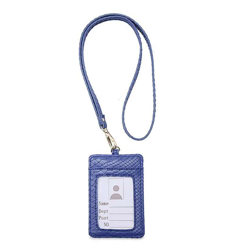 

Hot selling python pattern student ID card holder custom PU leather work pass card case with lanyard