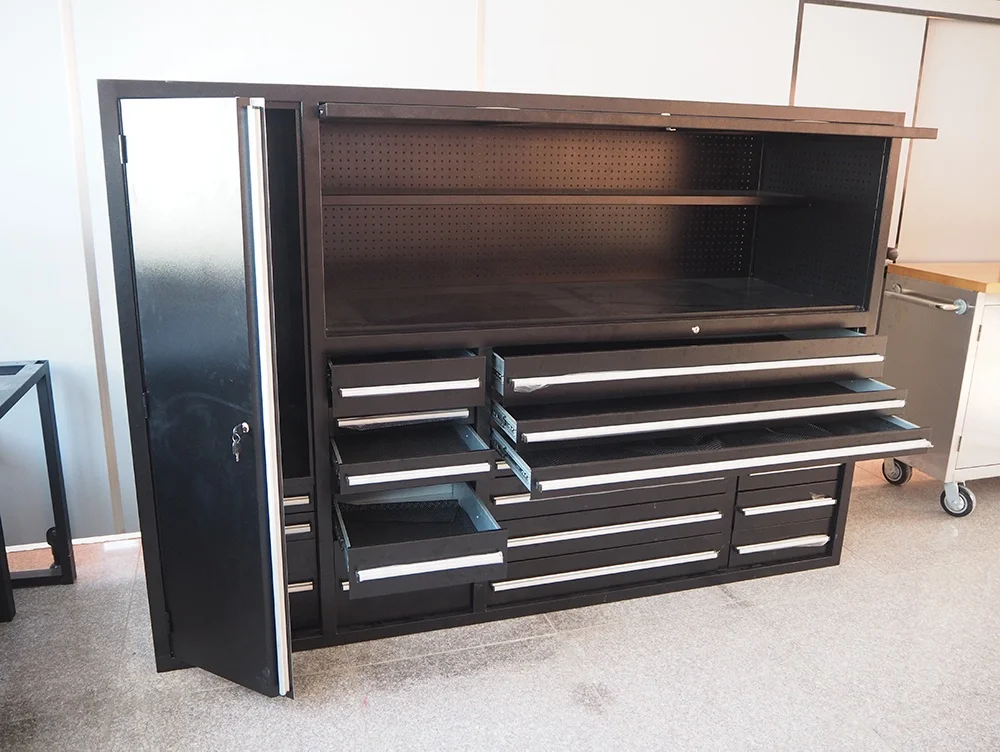 Heavy Duty 72" Tool Box 17 Drawer Tool Cabinet with Hutch and Side Locker Combo factory