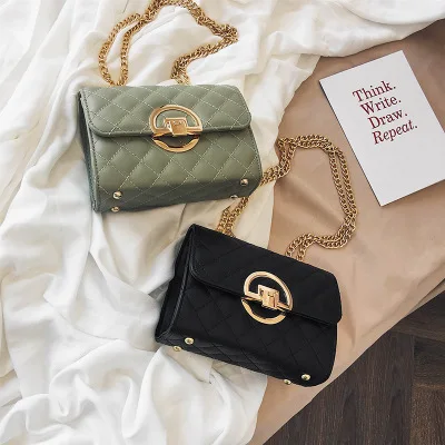 

M043 wholesale 2021 new arrivals luxury texture chain bags fashion cross-body pu leather women handbag with buckle, White, black, green, yellow