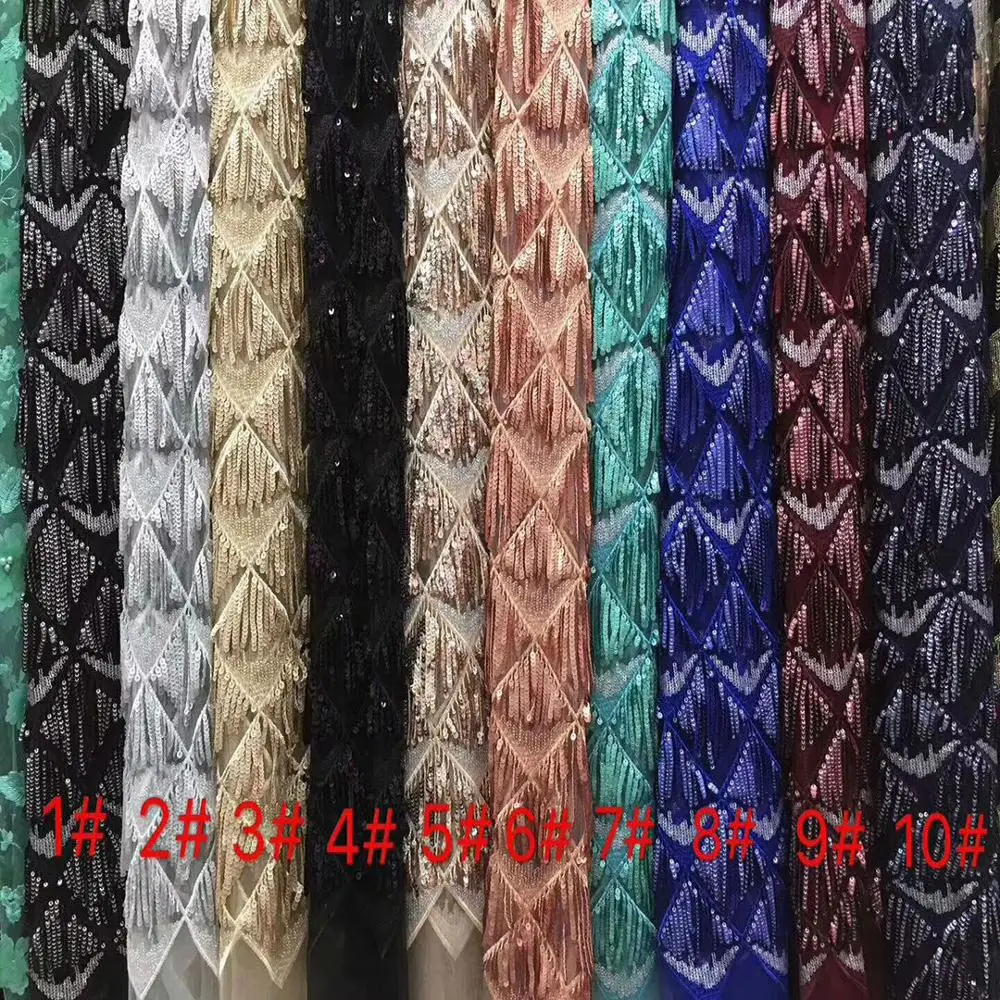 

Luxury silver lace fabric with sequins fringed mesh fabric encaje de tulle embroidery, As image