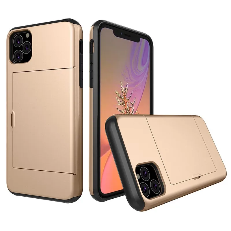 

Armor Slide Card Case For iPhone 12 Pro Max SE 2 2020 5 5S Card Slots Holder Cover For iPhone XS MAX XR X 8 7 6 6S Plus Funda