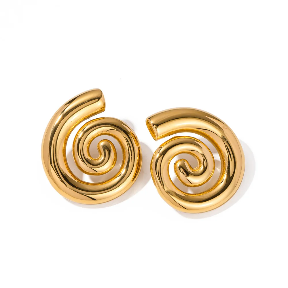 

Custom Jewelry Gold Plated Earrings For Lady Stainless Steel Minimalist Geometric Spiral Stud Gold Plated Earrings