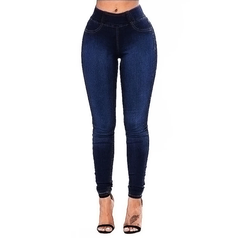 

Manufacturers Custom High Waisted Thin Buttocks Lifting Washable Elastic Cotton Women Jeans, Blue