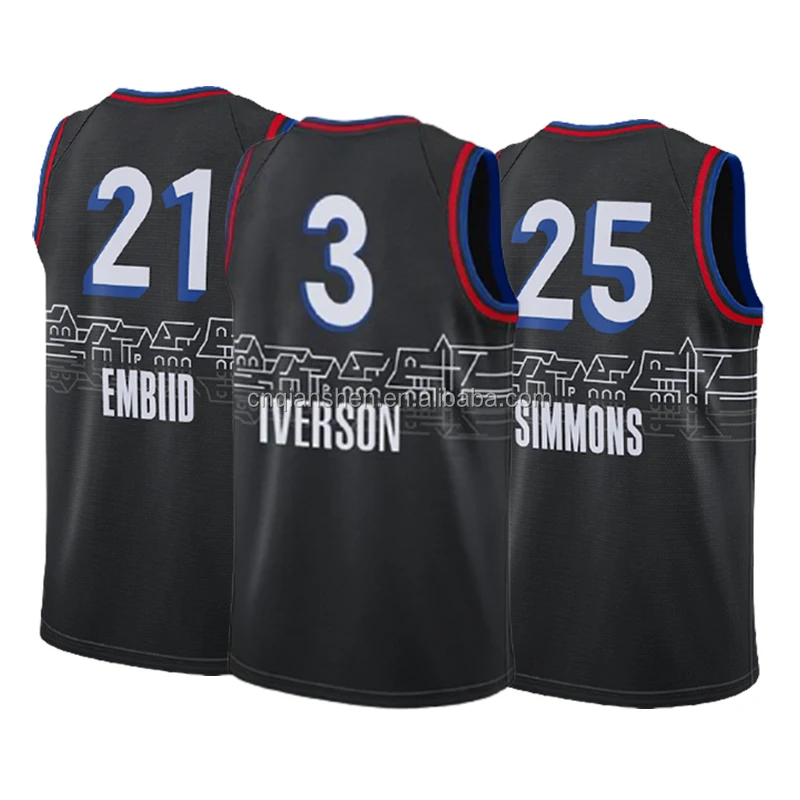

Allen Iverson 3 Joel Embiid 21 Ben Simmons 25 City Edition Black Basketball Uniform Jersey Wear Stitched Men Jerseys 2021 Latest