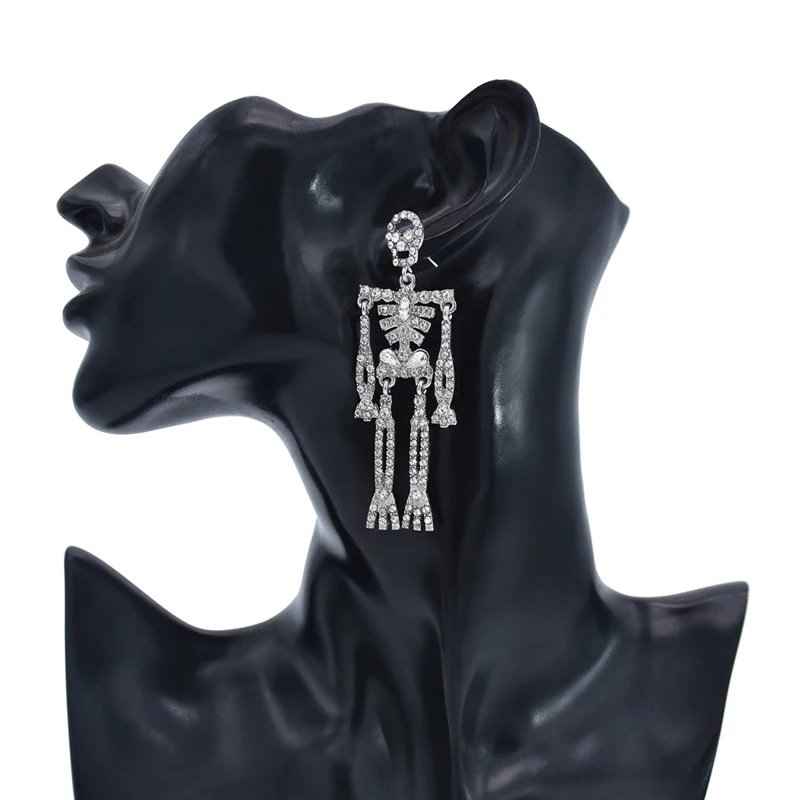 

Fashion Creative Exaggeration Skull Halloween Party Alloy Rhinestone Earrings Drop Jewelry For Woman Party Jewelry, Silver,gold