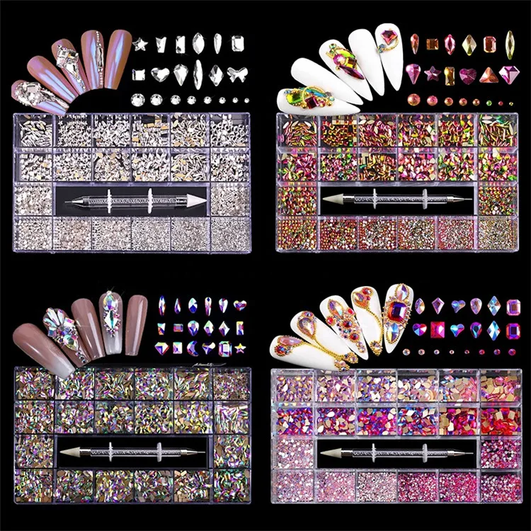 

Y3815 Crystal AB White Rainbow Nail Art Glass nail rhinestone art decoration rhinestone, Random