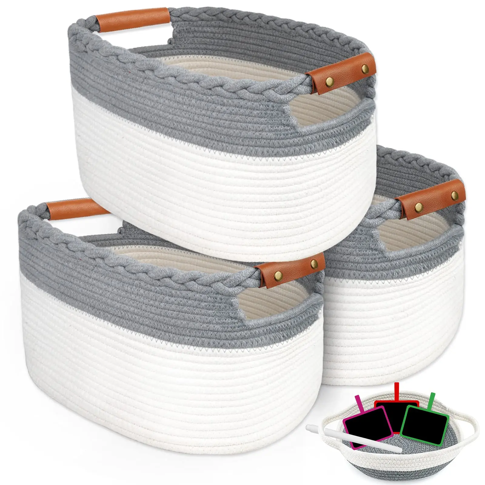 

Cotton Rope Storage Basket Set of 3pc small baskets, Customized color