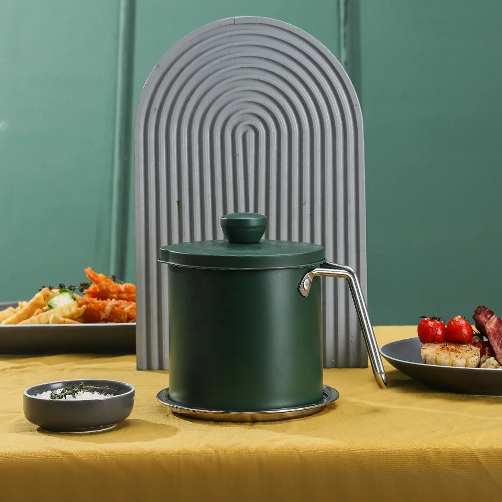 

Storing Frying Oil Pot Grease Stainless Steel Oil Filter Pot with Strainer for Kitchen