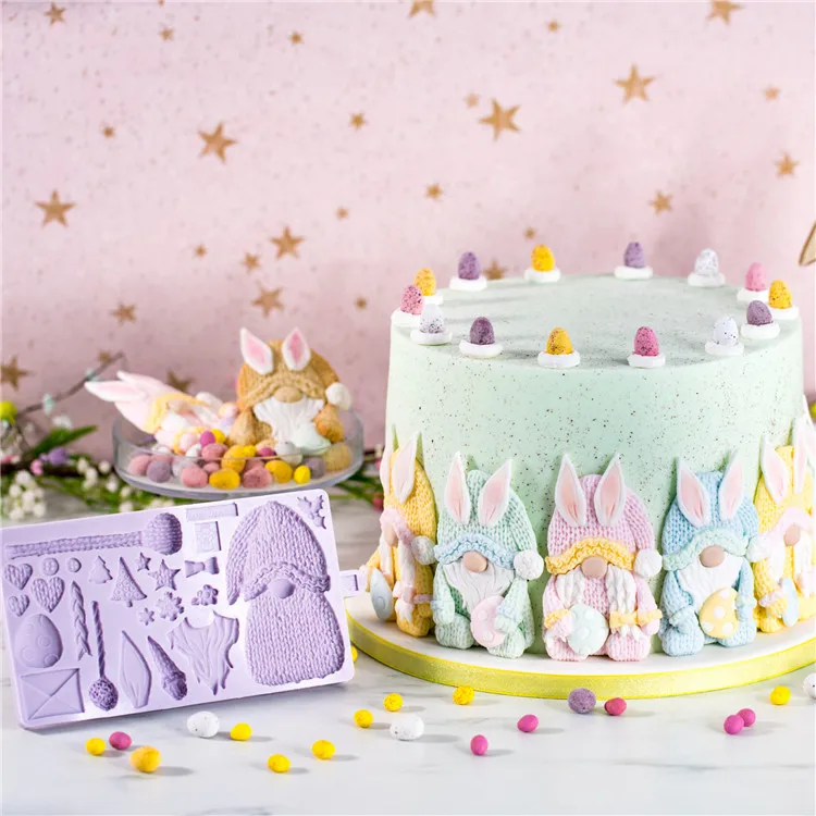 

Y1990 Cute gnome shaped silicone fondant molds for cake decoration, Random