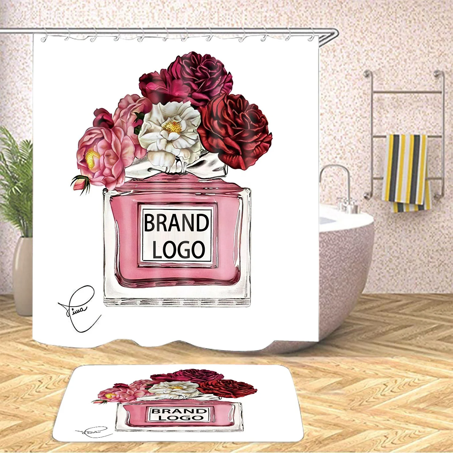 

Wholesale Luxury Brand Logo Waterproof Shower Curtain for Bathroom,Custom Printed Pattern Color Size,Bathroom Set Shower Curtain, Custom colors