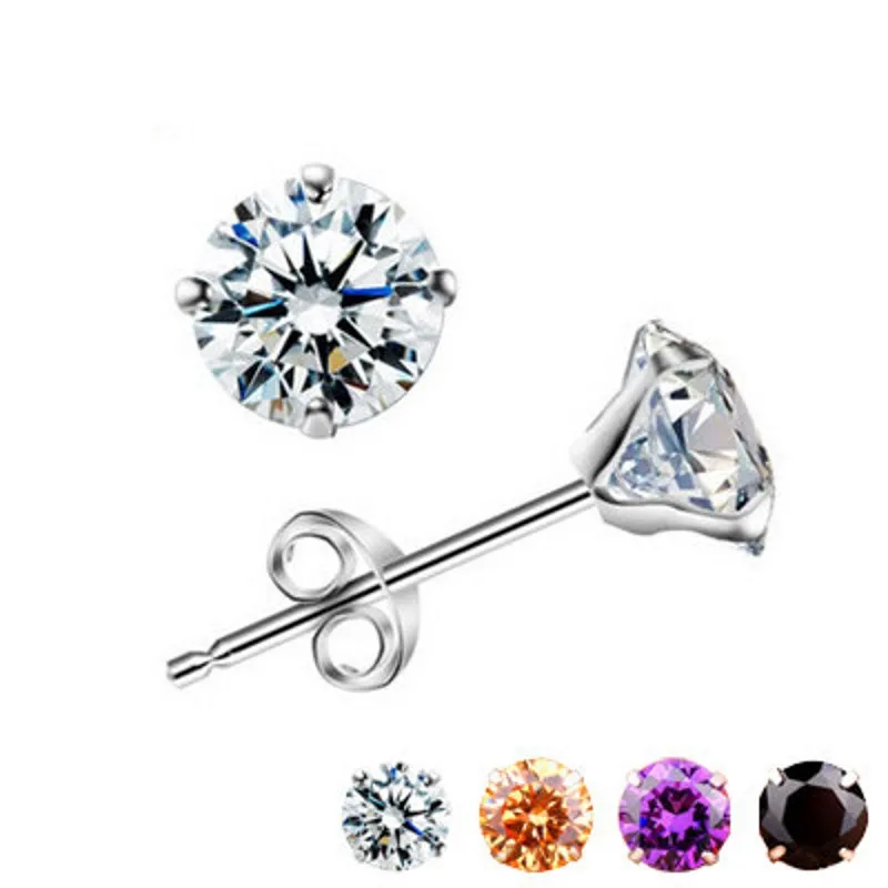 925 Sterling Silver Jewelry Stud Earrings Cubic Zircon Crystal Stud Earrings