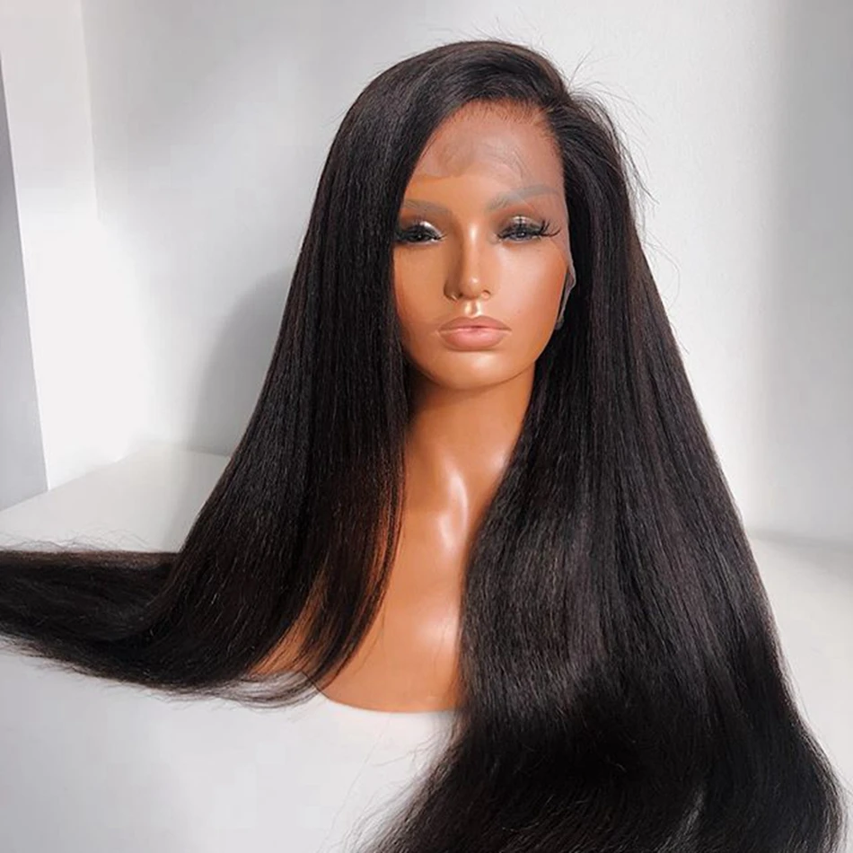 

Cheap Kinky Yaki Straight Indian Virgin Human Hair Lace Frontal Wig Pre Pluck Swiss Lace Front Human Hair Wig For Black Women