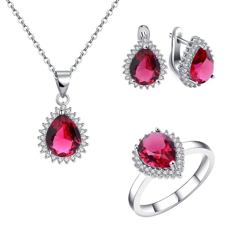 
925 sterling silver high-grade sapphire water droplets shine zircon Royal Princess Jewelry Set 