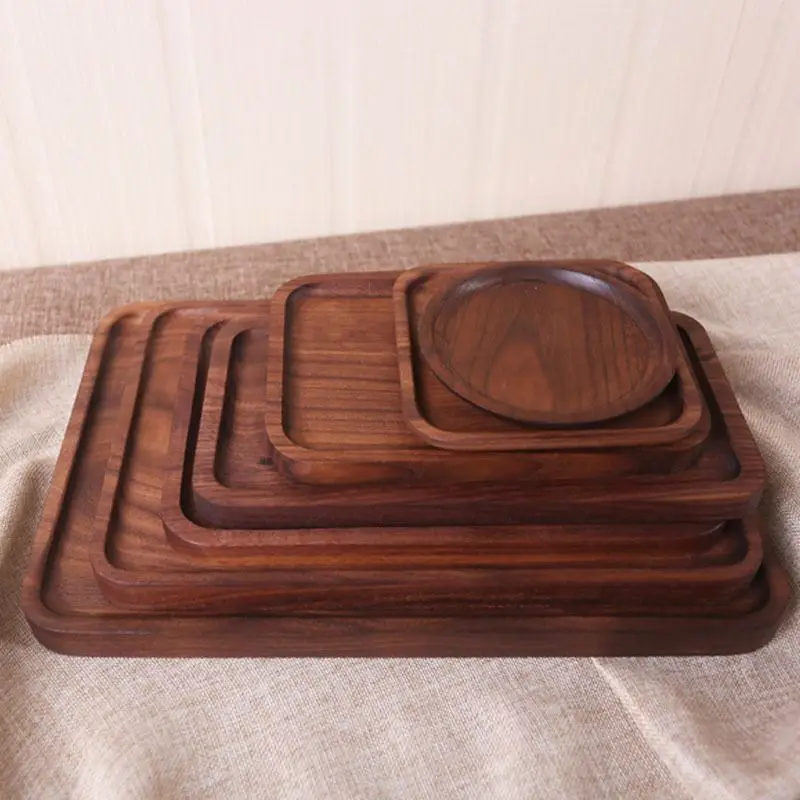 

black walnut wood food serving trays rectangular tea coffee wooden tray, Wood color