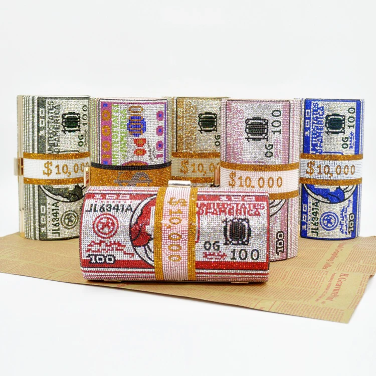 

New trendy design rhinestone dollar money purse bag crystal bling money bags 2021, Customized color