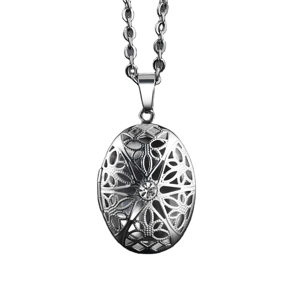 

Energinox Open and close hollow out necklace Stainless Steel Custom Locket oval Shape Photo Necklace