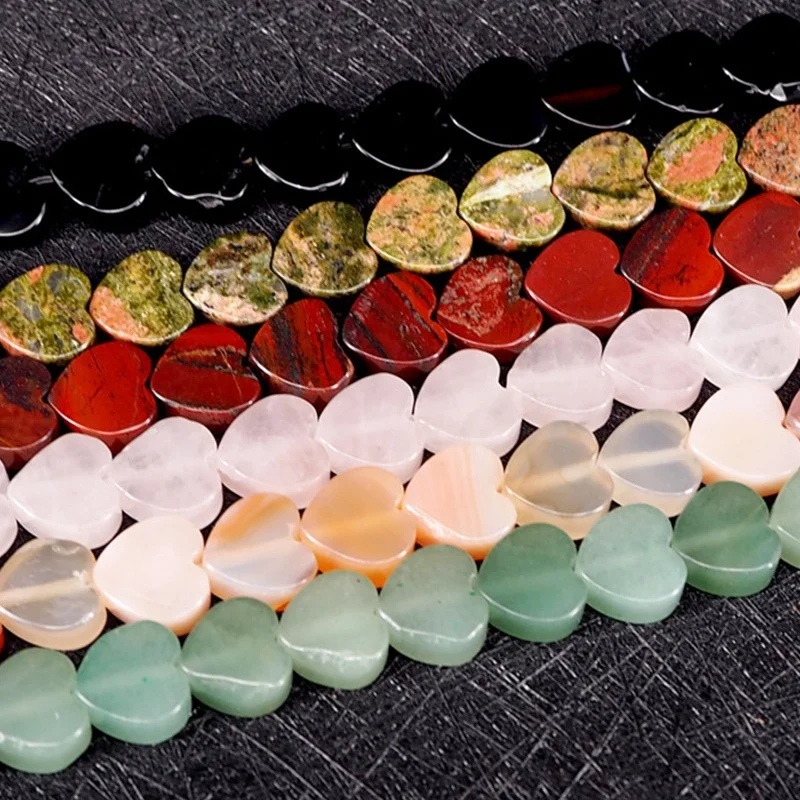 

Flat Heart Quartz Jades Crystal Tiger Eye Stone Beads Loose Spacer Natural Stone Bead For Jewelry Making Diy Bracelets, In picture
