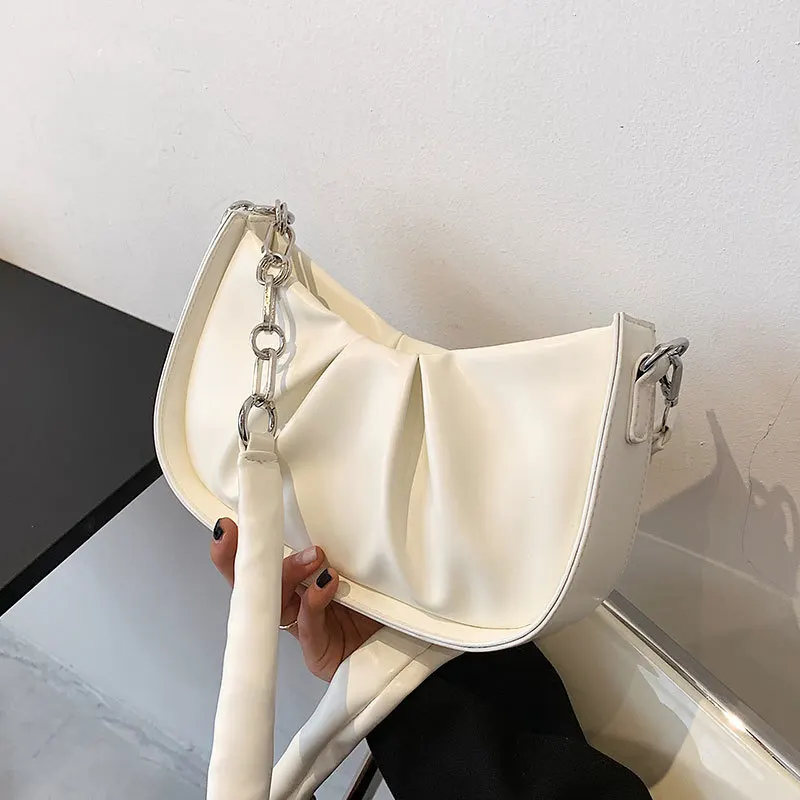 

Pleated women's bag 2021 summer fashion one-shoulder stiletto bag simple chain small square bag