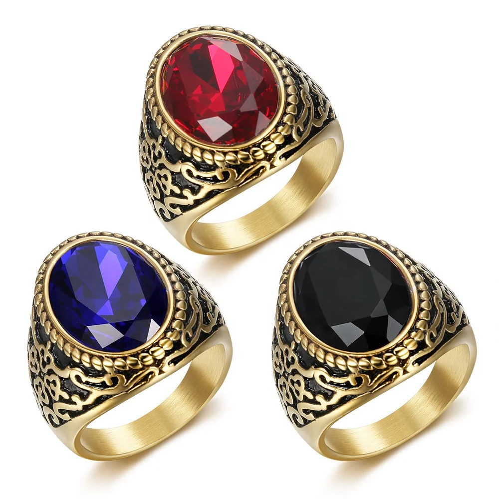 

Free Shipping Jewelry DIY Charm Oval Shaped Filled 18K Gold Men 316L Stainless Steel Vintage Gemstone Ring