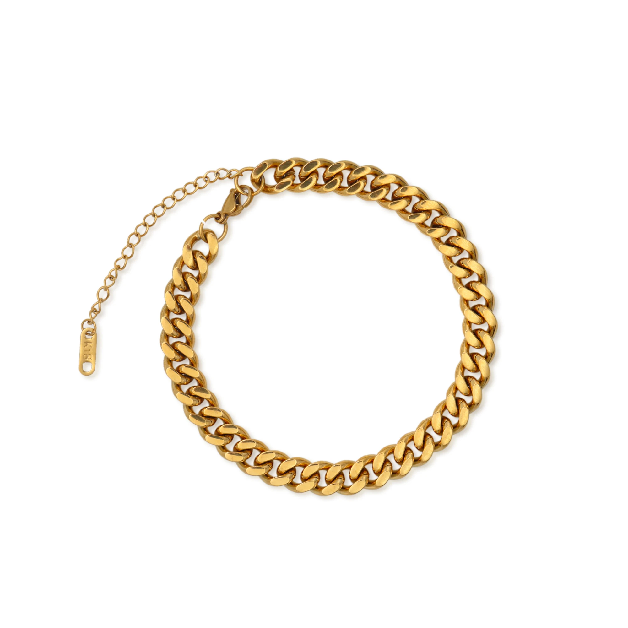 

Chris April in stock trendy design 316L stainless steel PVD gold plated cuban link chain anklet, Yellow gold