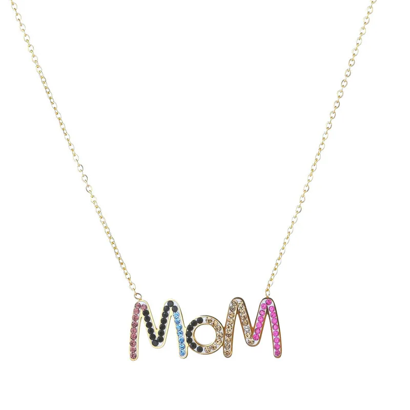 

Minimalist Stainless Steel Gold Plated Rainbow Zircon Letter Mom Necklaces Mothers' Day Gift, Picture