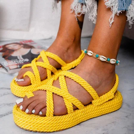 

Wholesale high quality platform Jute Sandals New Fashion Women Rope Sandals, Yelow,purple,blue and khaki