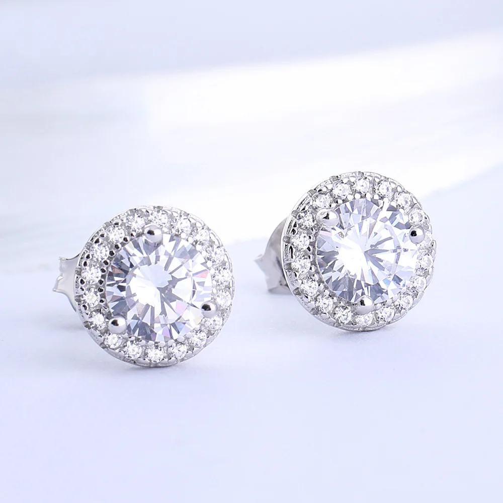

Dylam Fashionable Luxury Shiny Round Zirconia Cubic Earring Silver 925 Sterling Rose Gold Stud Earrings Jewelry