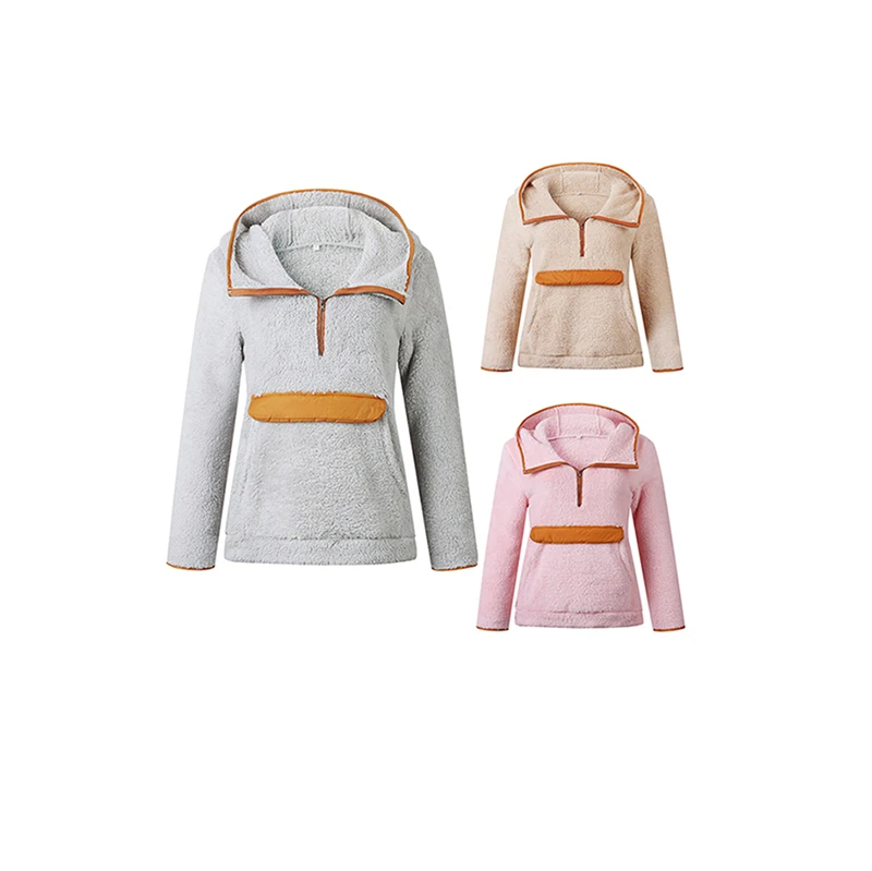 

RTS winter outfit soft fleece outerwear jacket women fashion hooded pullover coats with front pocket, As picture show