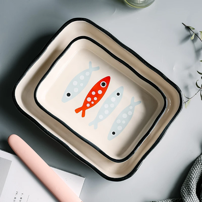 

Rectangle Baking Creative Fish Cartoon Pattern Bakeware Ceramic Baking Tray