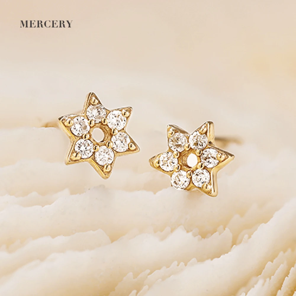 

Mercery Jewelry Simple Small Solid Gold Earrings With White Diamond Six-pointed Star Gold Studded Earrings, Yellow