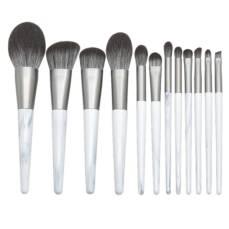 

good quality 12 pcs silver white Brushes Cosmetics Makeup Brush Sets customized packaging wooden brushes