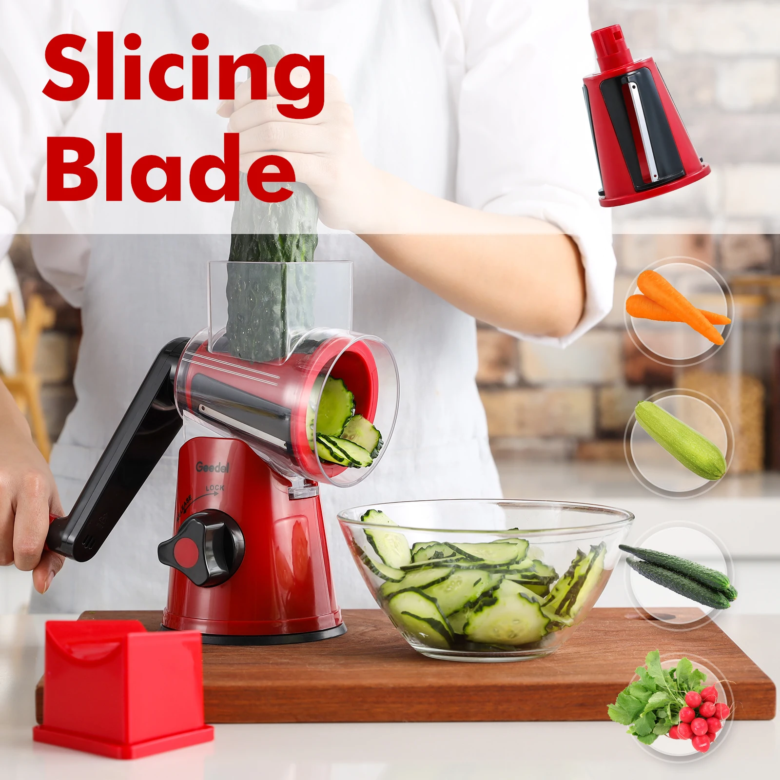 

kitchen tabletop cheese grater machine drum vegetable food grater with handle cheese vegetable grater, Red