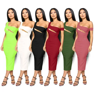 

B34375A 2019 Newest sexy women slash neck sexy cut out hollow dress