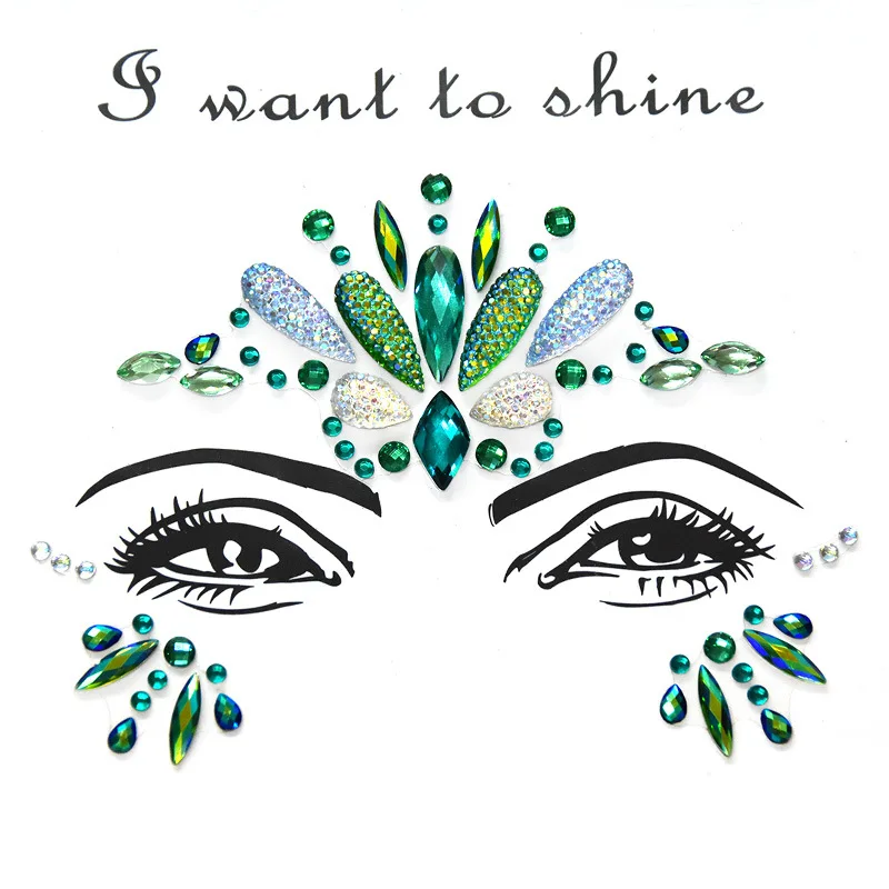 

2020 Professional Make up Dancer Costume Parties Freckle Sticker Women Halloween rhinestone Temporary Face Tattoos Sticker, Multicoloured