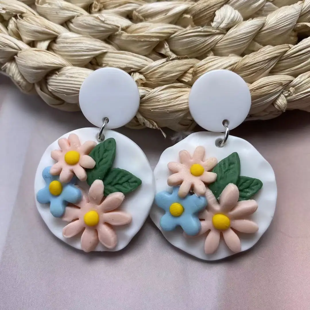 

New Fashion Women Girl Handmade Wholesale Sunflower Earring Polymer Clay Earrings