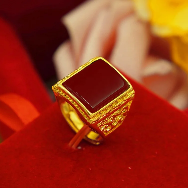 

Latest Hot Dubai Gold Jewelry Saudi Gold Men's Ring Brass Gemstone Gold Plated Wedding Ring, Picture shows