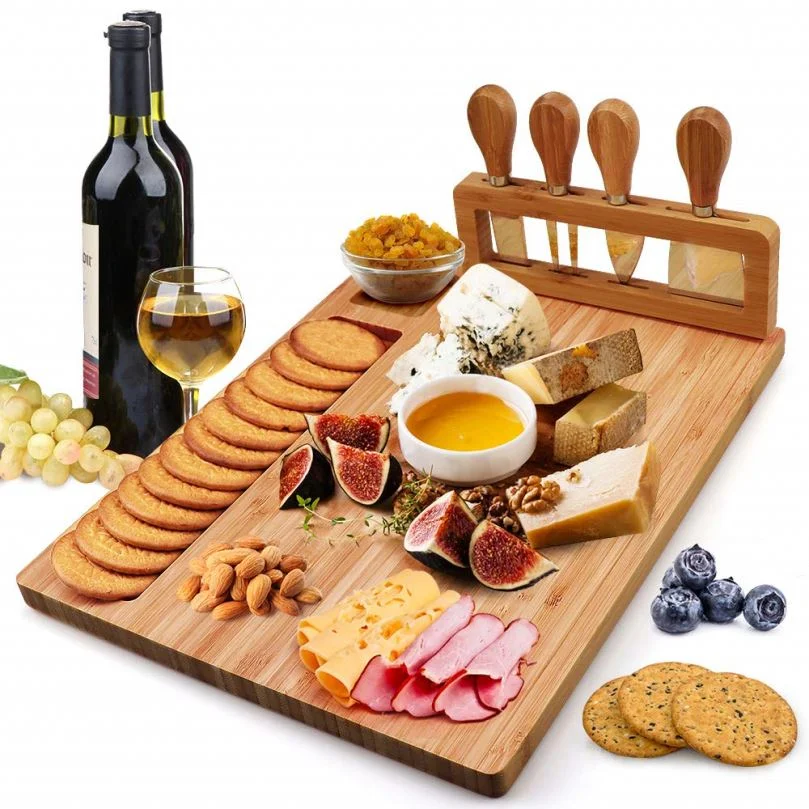 

Gadgets 2021 innovative Kitchen accessories engraving logo natural bamboo cheese board and knife set