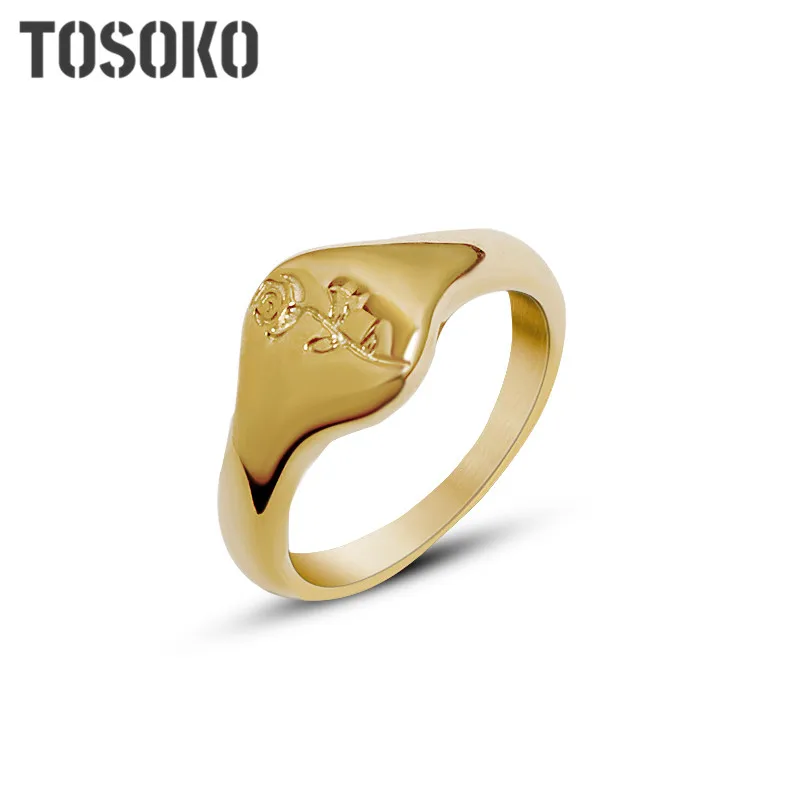 

Stainless Steel Jewelry Rose Carving Flower Ring Female Elegant Index Finger Ring BSA218