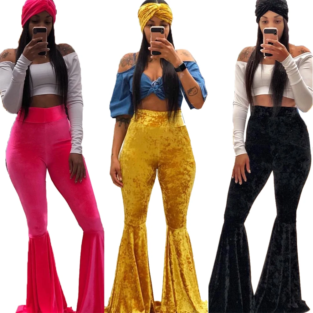BA9204 women trendy modern flared velvet pants