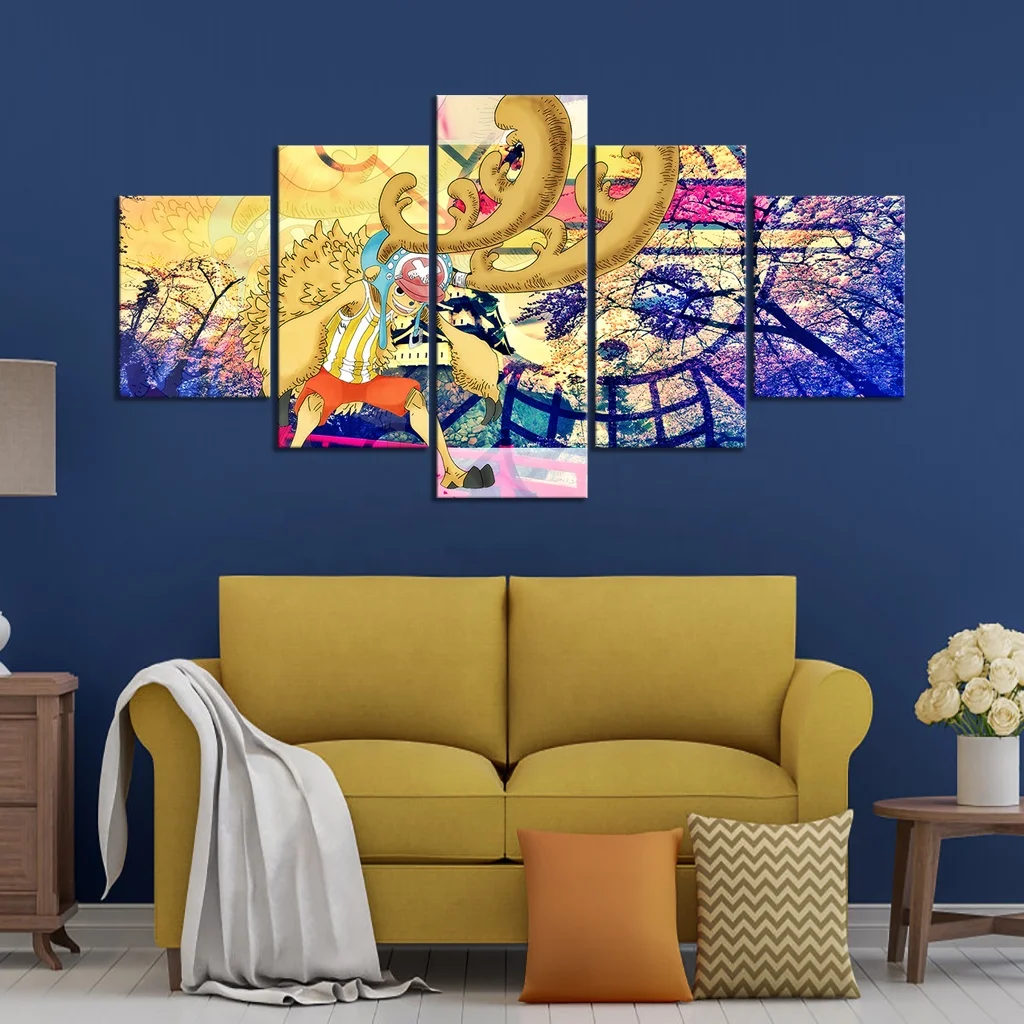 

5pcs ONE PIECE Anime Poster Wall Art Tony Tony Chopper Animation Cute Animal Figure Oil Painting Canvas Cartoon Decor, Multiple colours