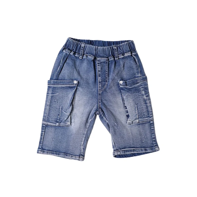 

Baby Trousers Elastic Waist Kids Fifth Short Pants Children Denim Jeans With Two Pocket, Red plaid
